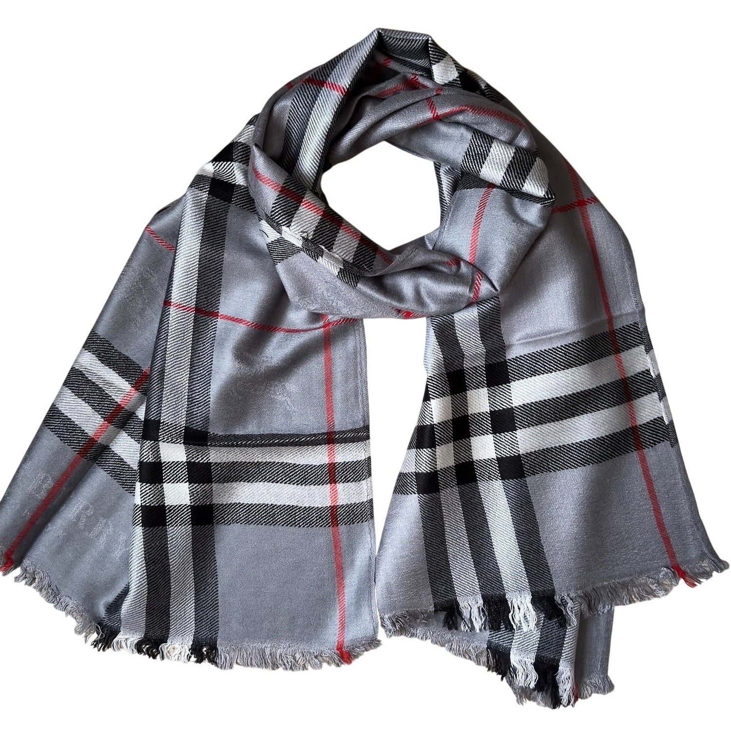 Палантин кашемир серый с красными полосками и с рыцарями на коне ВURВЕRRY (вид 1) Палантин кашемир серый с красными полосками и с рыцарями на коне ВURВЕRRY (фото, вид 1)