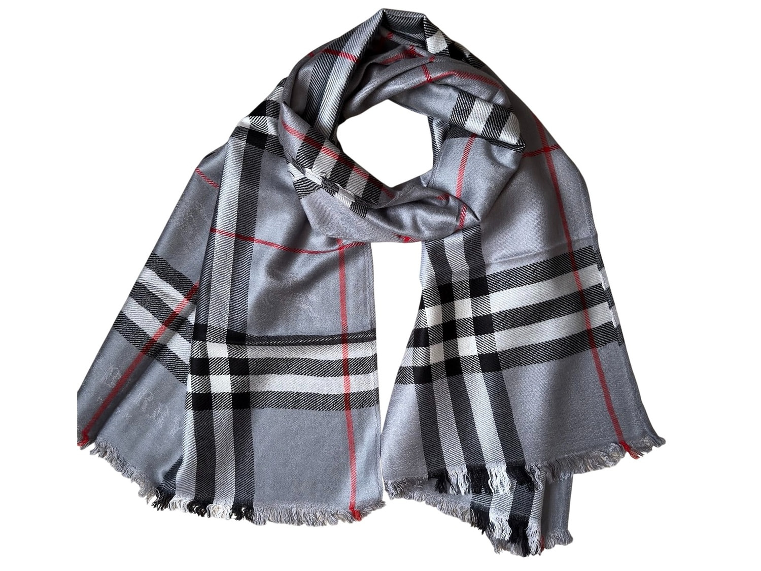 Палантин кашемир серый с красными полосками и с рыцарями на коне ВURВЕRRY (вид 2) Палантин кашемир серый с красными полосками и с рыцарями на коне ВURВЕRRY (фото, вид 2)