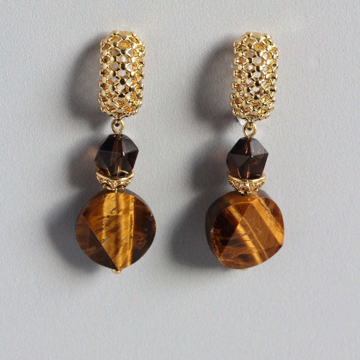 Серьги из тигрового глаза и раухтопаза Серьги из тигрового глаза и раухтопаза (фото)